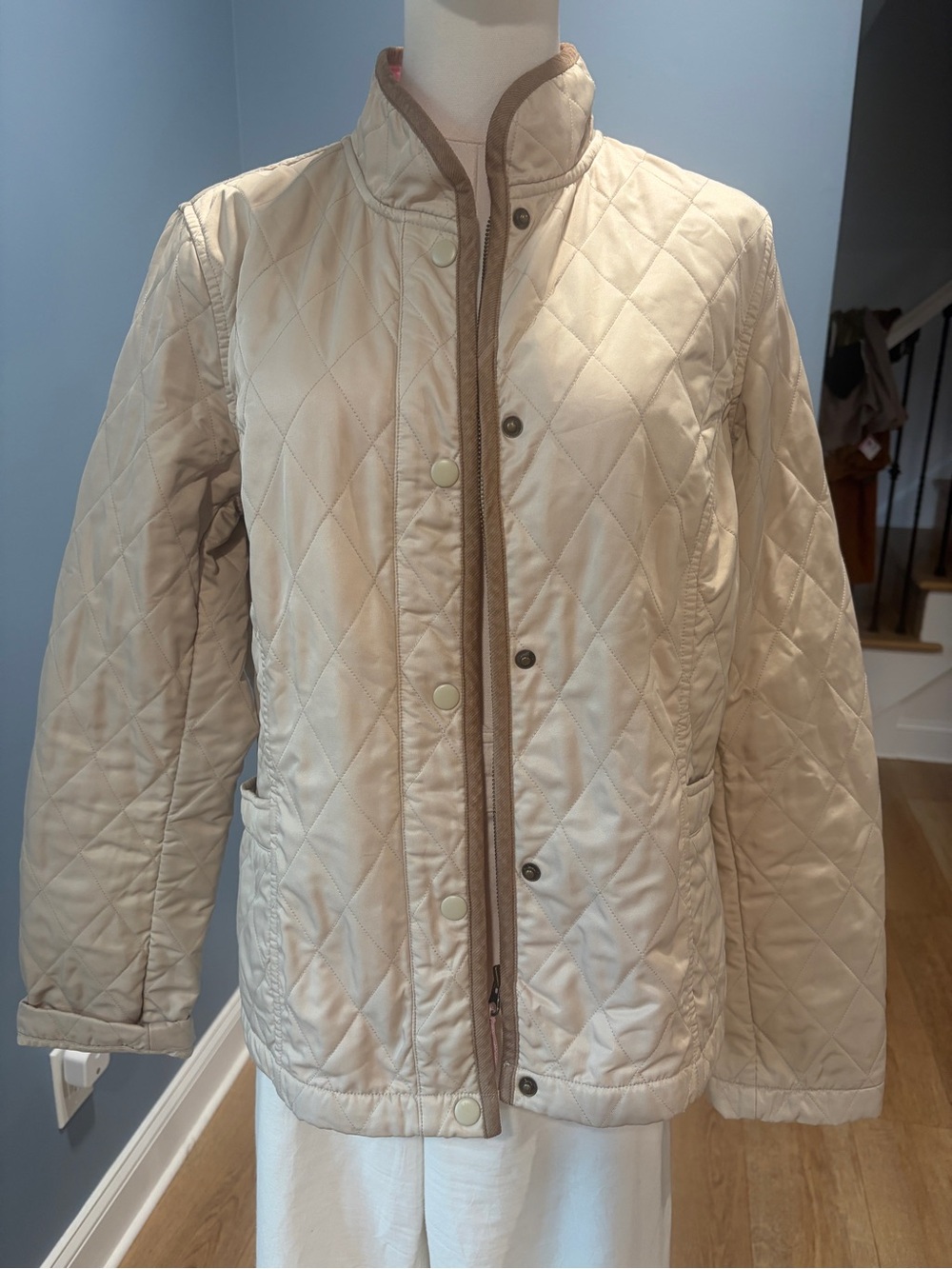 Lilly Pulitzer Quilted Jacket Cream Pink Lined Preppy Equestrian Size 10